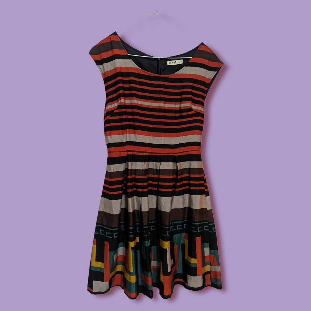 Striped and patterned Orange and Black Dress in size small